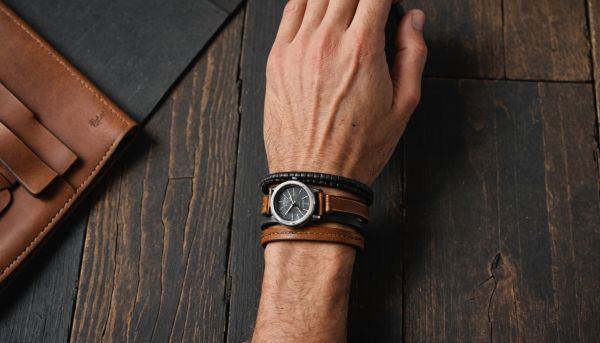 Bracelets en cuir et chevalières masculines modernes